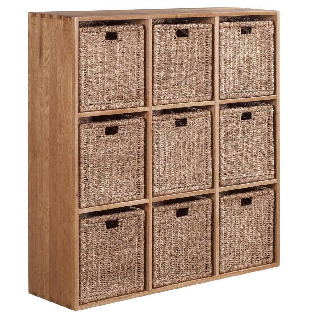 Vancouver Solid Oak Cube with Nine Jute Baskets