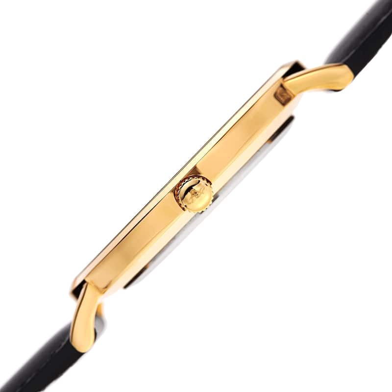 August Steiner Men's Classic Quartz Leather Gold-Tone Strap Watch - black