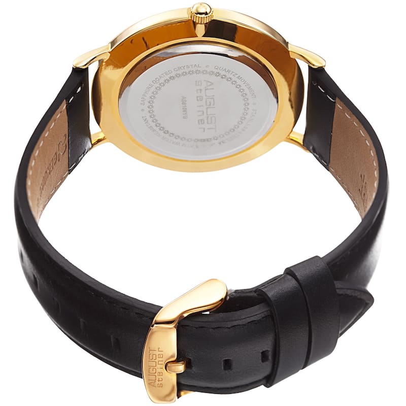 August Steiner Men's Classic Quartz Leather Gold-Tone Strap Watch - black