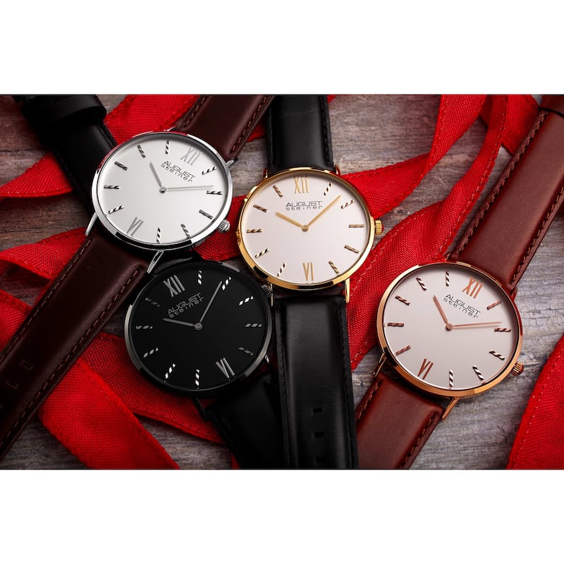 August Steiner Men's Classic Quartz Leather Rose-Tone Strap Watch