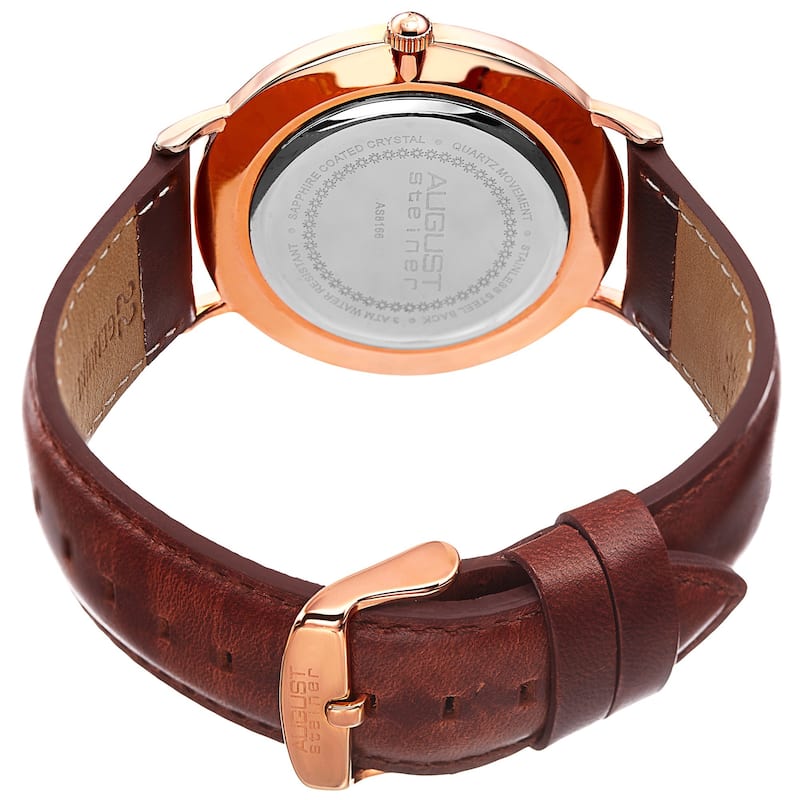 August Steiner Men's Classic Quartz Leather Rose-Tone Strap Watch