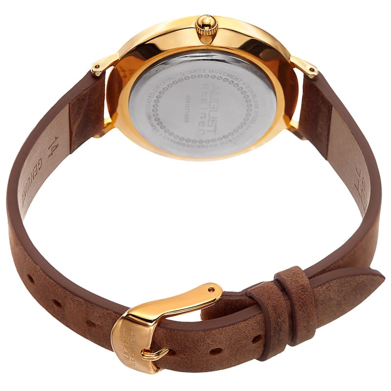 August Steiner Classic Women's Quartz 'Crazy Horse' Leather Gold-Tone Strap Watch - brown