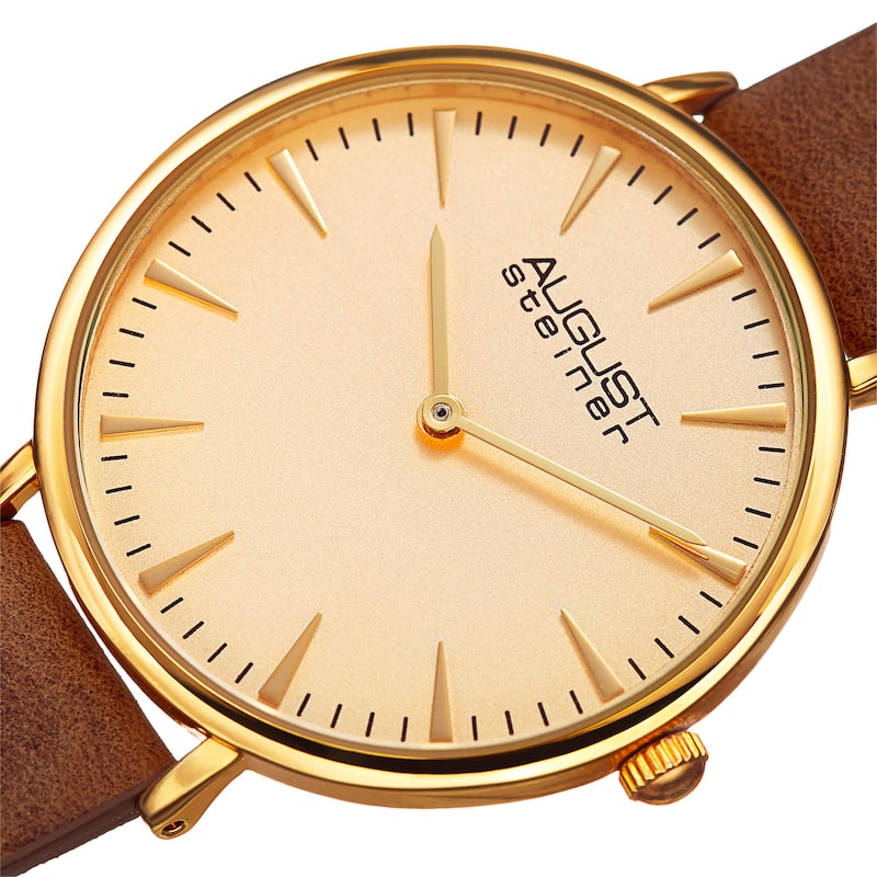 August Steiner Classic Women's Quartz 'Crazy Horse' Leather Gold-Tone Strap Watch - brown