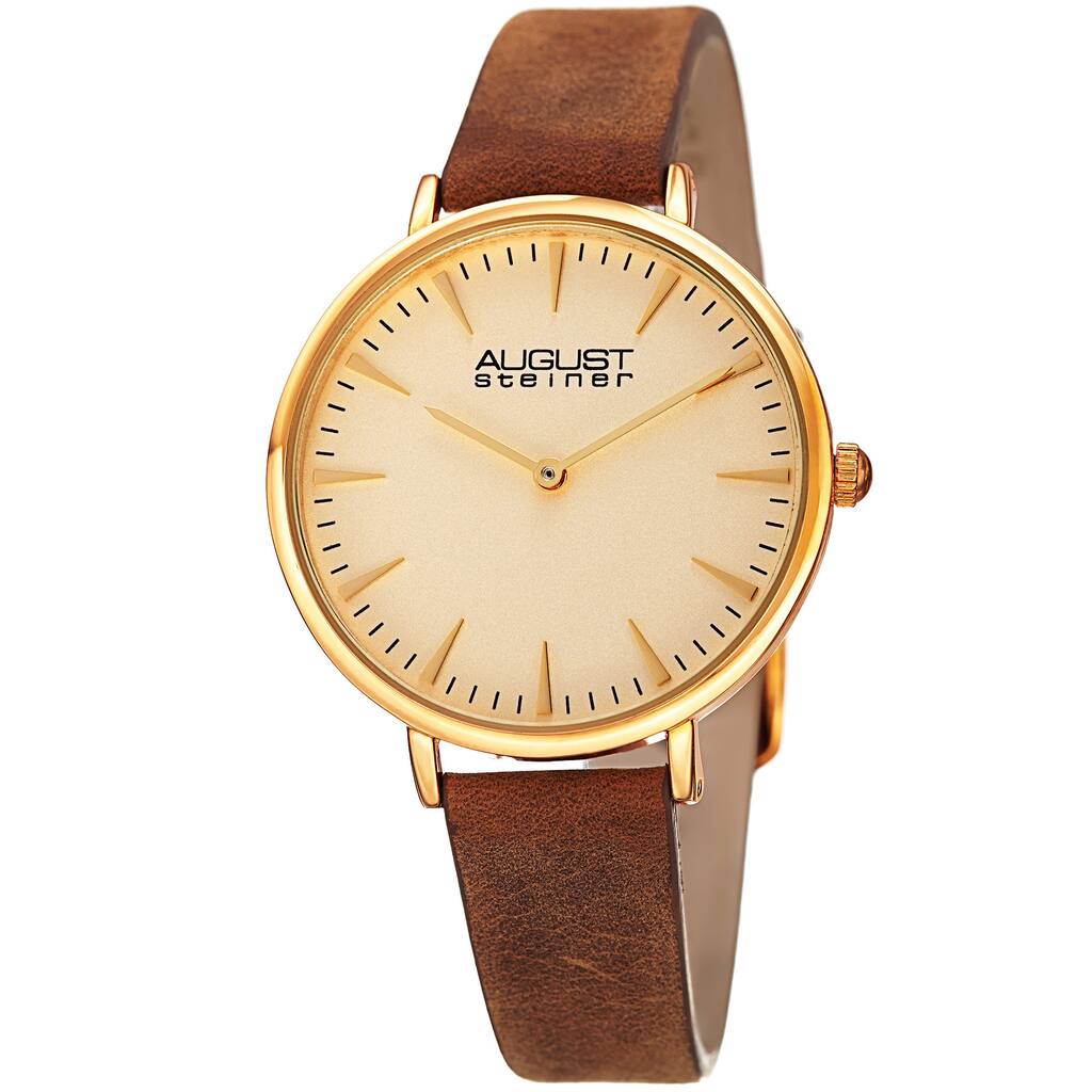 August Steiner Classic Women's Quartz 'Crazy Horse' Leather Gold-Tone Strap Watch - brown