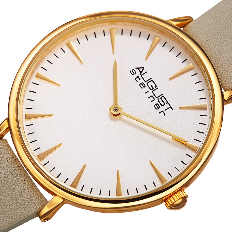 August Steiner Classic Women's Quartz 'Crazy Horse' Leather White Strap Watch