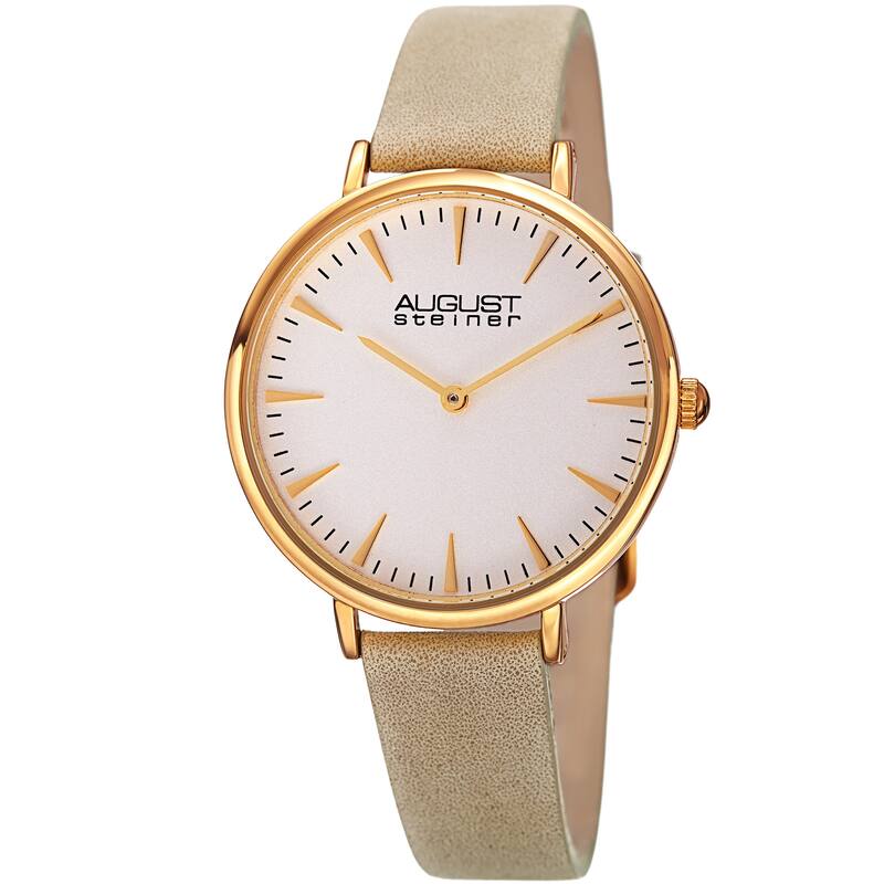 August Steiner Classic Women's Quartz 'Crazy Horse' Leather White Strap Watch