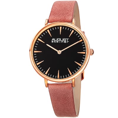 August Steiner Classic Women's Quartz 'Crazy Horse' Leather Pink Strap Watch
