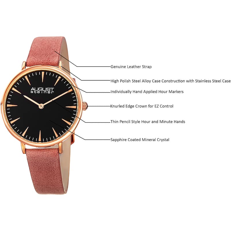 August Steiner Classic Women's Quartz 'Crazy Horse' Leather Pink Strap Watch
