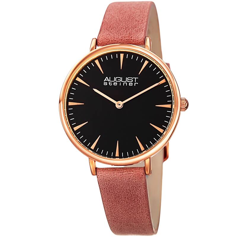 August Steiner Classic Women's Quartz 'Crazy Horse' Leather Pink Strap Watch