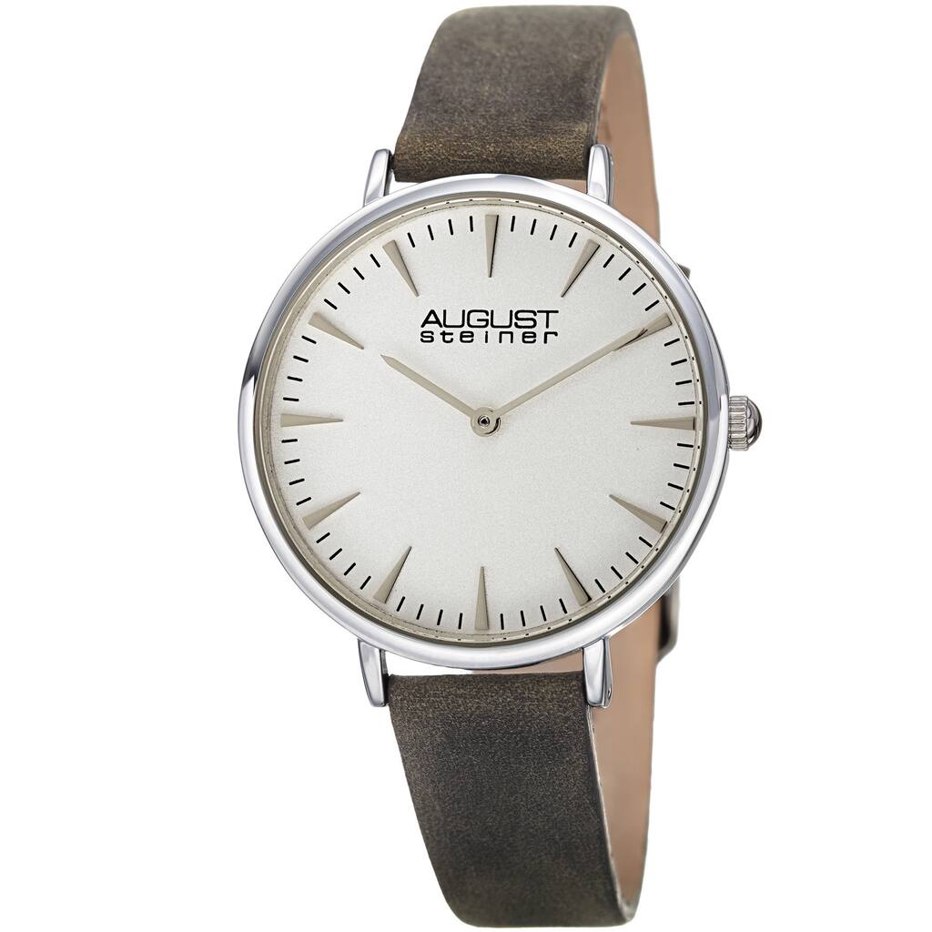 August Steiner Classic Women's Quartz 'Crazy Horse' Leather Grey Strap Watch