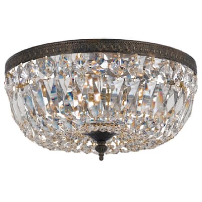 Traditional 3-light Clear Crystal/ English Bronze Flush Mount