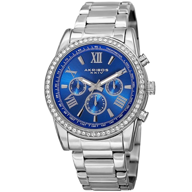 Akribos XXIV Men's Swiss Quartz Swarovski Crystals Dual-Time Stainless Steel Bracelet Watch