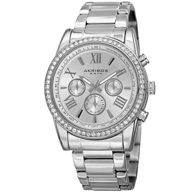 Akribos XXIV Men's Swiss Quartz Swarovski Crystals Dual-Time Stainless Steel Bracelet Watch