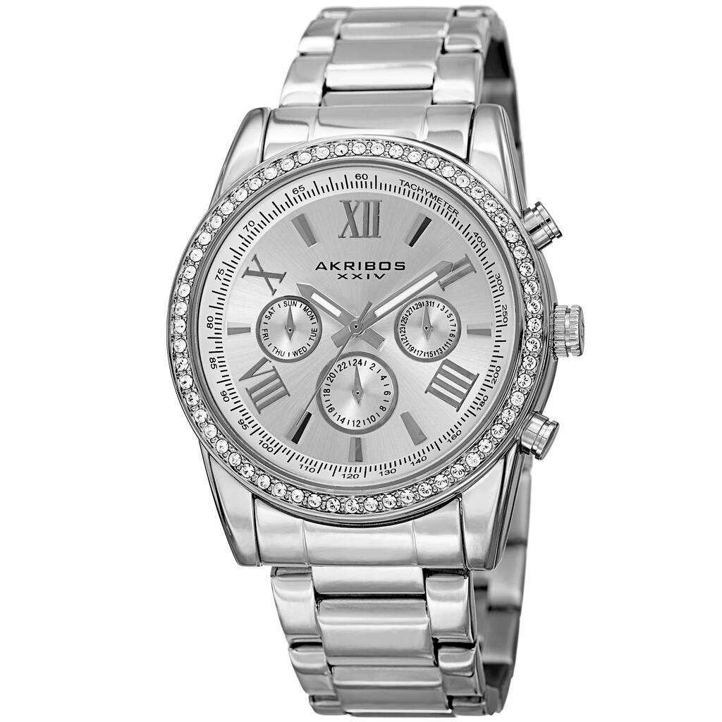 Akribos XXIV Men's Swiss Quartz Swarovski Crystals Dual-Time Stainless Steel Bracelet Watch