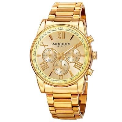 Akribos XXIV Men's Multifunction Tachymeter Stainless Steel Gold-Tone Bracelet Watch - Gold