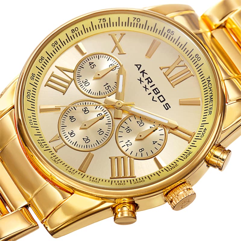 Akribos XXIV Men's Multifunction Tachymeter Stainless Steel Gold-Tone Bracelet Watch - Gold