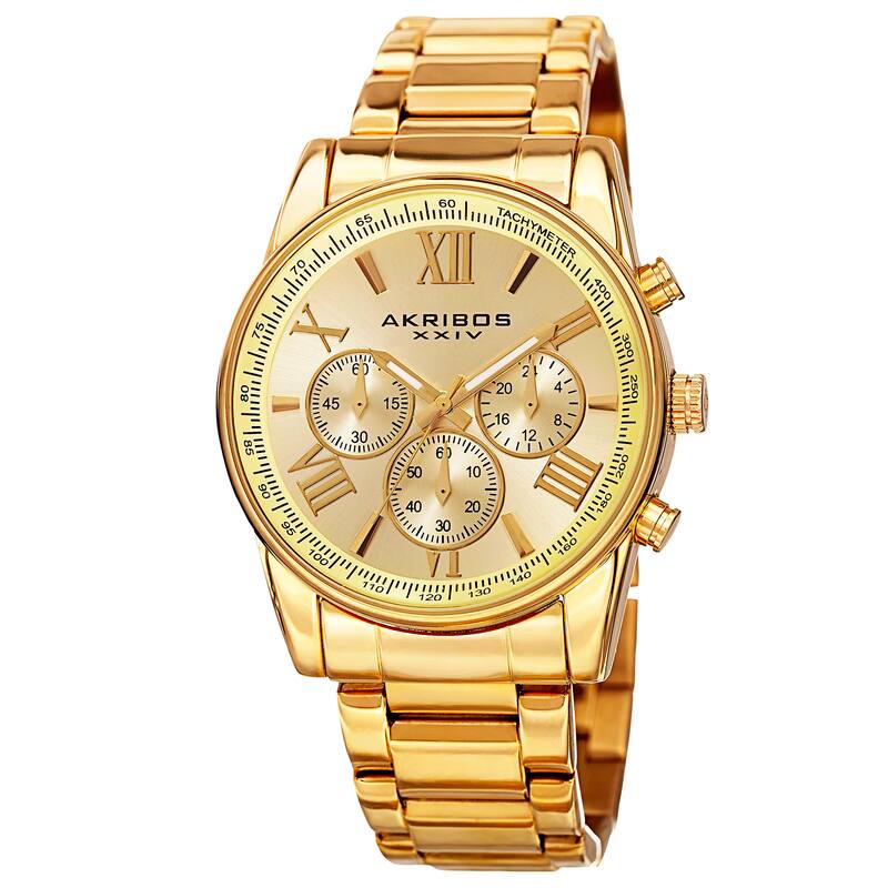 Akribos XXIV Men's Multifunction Tachymeter Stainless Steel Gold-Tone Bracelet Watch - Gold