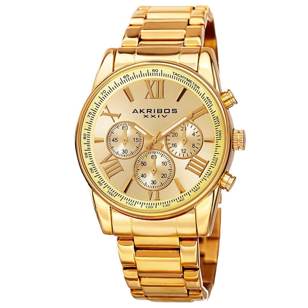 Akribos XXIV Men's Multifunction Tachymeter Stainless Steel Gold-Tone Bracelet Watch - Gold