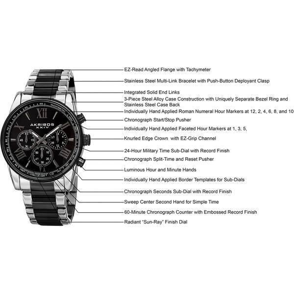 Akribos Xxiv Men S Multifunction Tachymeter Stainless Steel Two Tone Bracelet Watch Overstock Akribos Xxiv Men S Multifunction Tachymeter Stainless Steel Two Tone Bracelet Watch Overstock