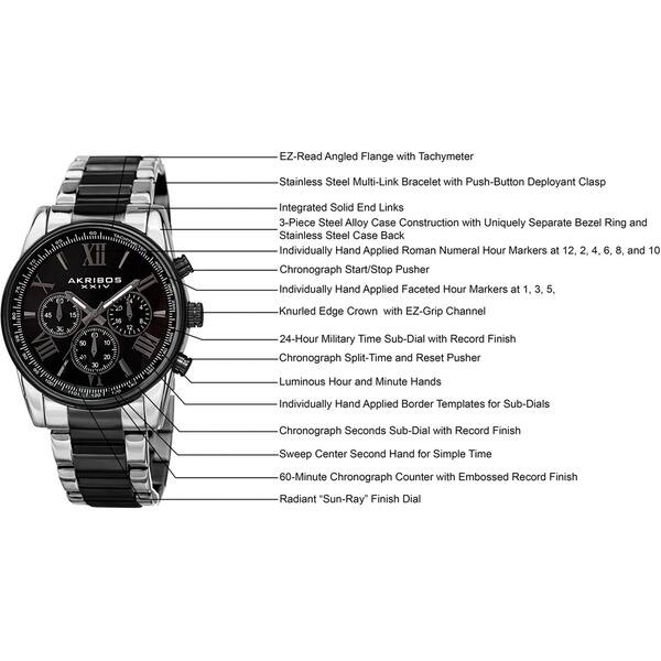 Akribos Xxiv Men S Multifunction Tachymeter Stainless Steel Two Tone Bracelet Watch Overstock