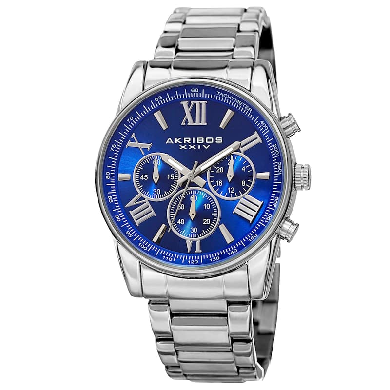 Akribos XXIV Men's Multifunction Tachymeter Stainless Steel Silver-Tone Bracelet Watch - brown