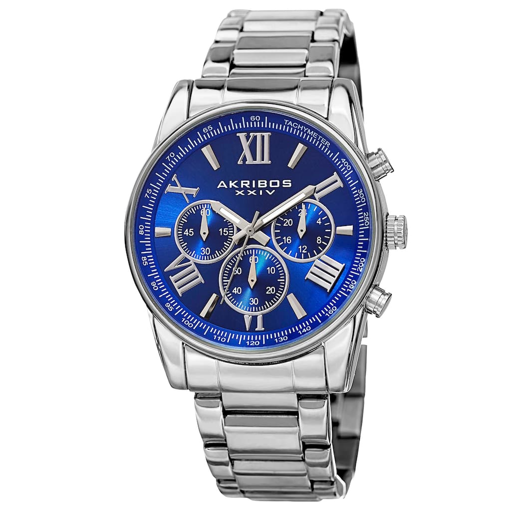 Akribos XXIV Men's Multifunction Tachymeter Stainless Steel Silver-Tone Bracelet Watch - brown