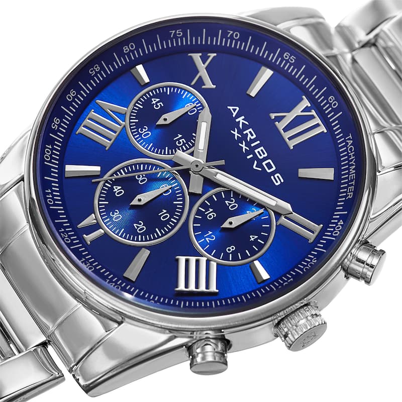 Akribos XXIV Men's Multifunction Tachymeter Stainless Steel Silver-Tone Bracelet Watch - brown