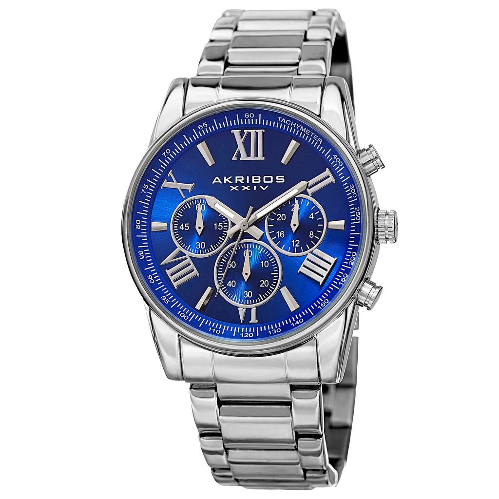 Akribos XXIV Men's Multifunction Tachymeter Stainless Steel Silver-Tone Bracelet Watch - brown