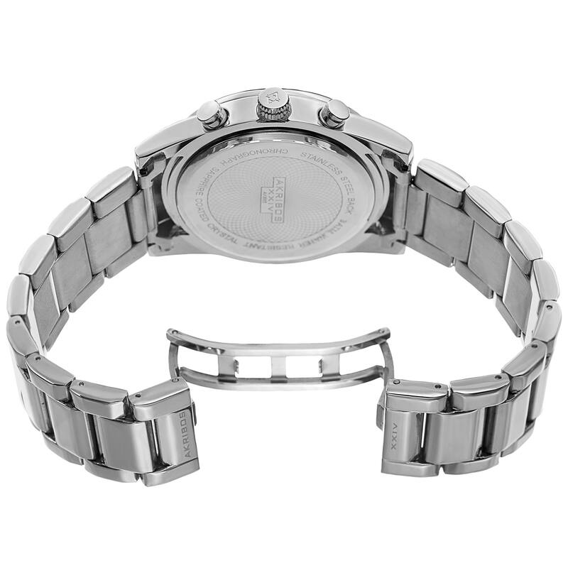 Akribos XXIV Men's Multifunction Tachymeter Stainless Steel Silver-Tone Bracelet Watch - silver