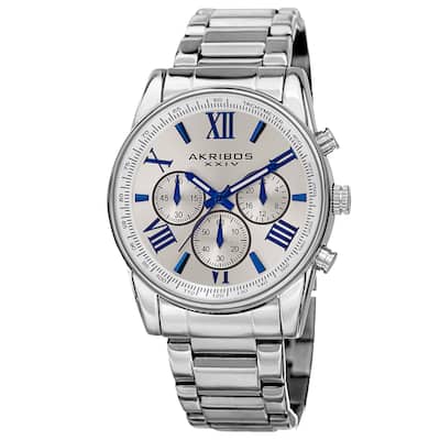 Akribos XXIV Men's Multifunction Tachymeter Stainless Steel Silver-Tone Bracelet Watch - silver