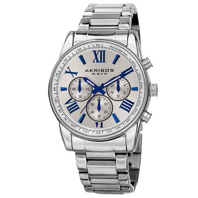 Akribos XXIV Men's Multifunction Tachymeter Stainless Steel Silver-Tone Bracelet Watch - silver