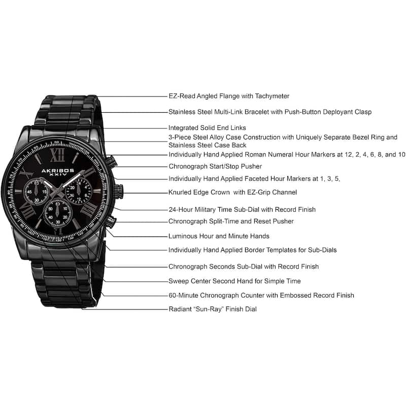 Akribos XXIV Men's Multifunction Tachymeter Stainless Steel Bracelet Watch
