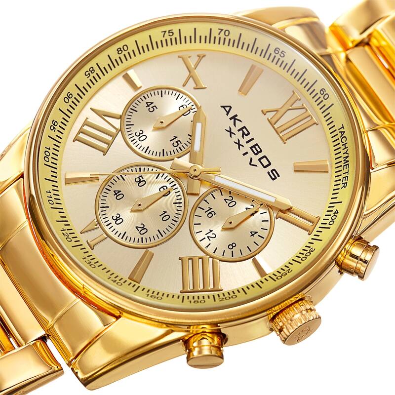 Akribos XXIV Men's Multifunction Tachymeter Stainless Steel Bracelet Watch - Gold-tone