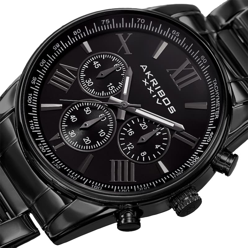 Akribos XXIV Men's Multifunction Tachymeter Stainless Steel Bracelet Watch - black