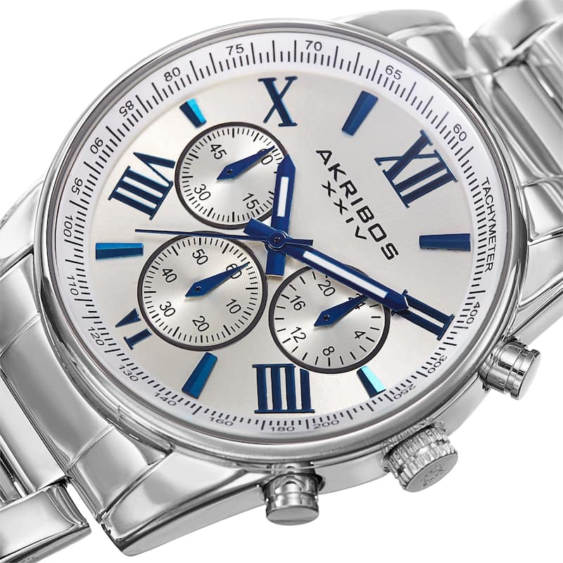 Akribos XXIV Men's Multifunction Tachymeter Stainless Steel Bracelet Watch - Silver Tone