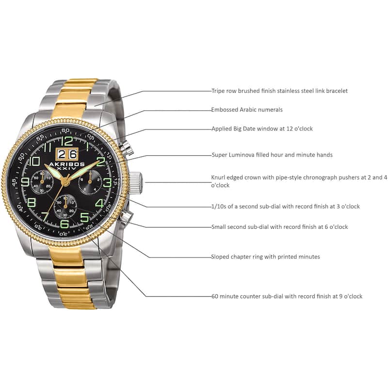 Akribos XXIV Men's Quartz Chronograph Stainless Steel Two-Tone Bracelet Watch