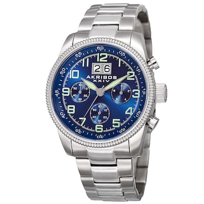 Akribos XXIV Men's Quartz Chronograph Stainless Steel Silver-Tone Bracelet Watch - BLue