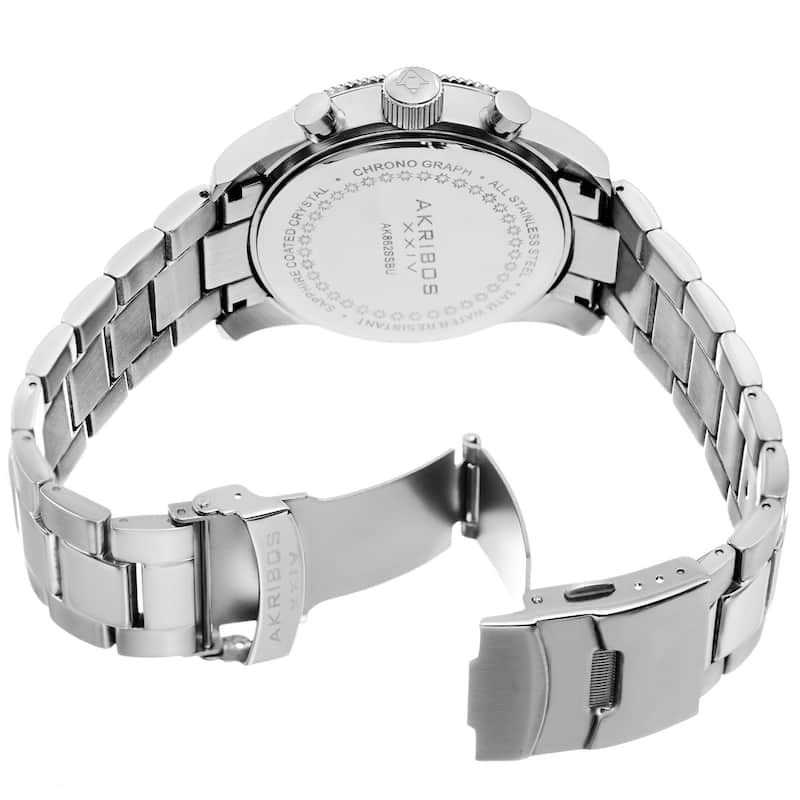 Akribos XXIV Men's Quartz Chronograph Stainless Steel Silver-Tone Bracelet Watch - BLue