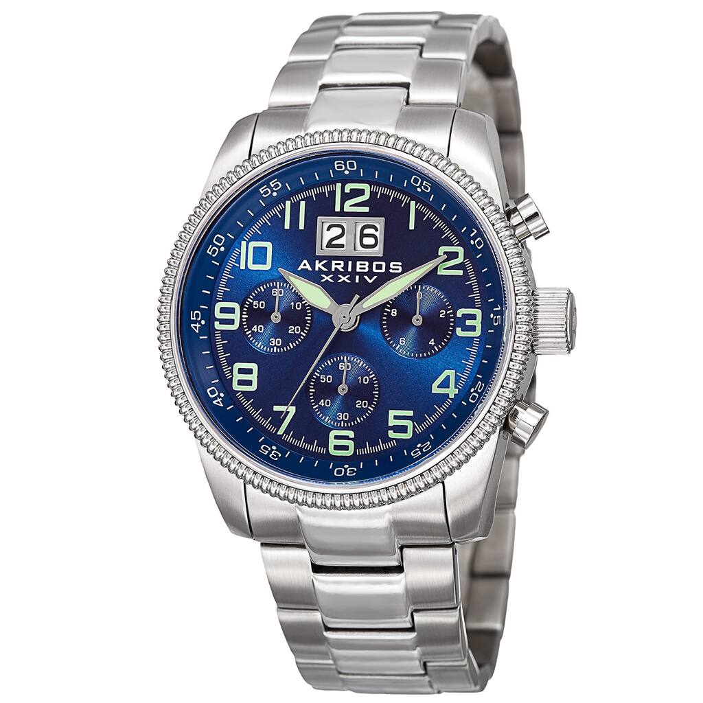 Akribos XXIV Men's Quartz Chronograph Stainless Steel Silver-Tone Bracelet Watch - BLue