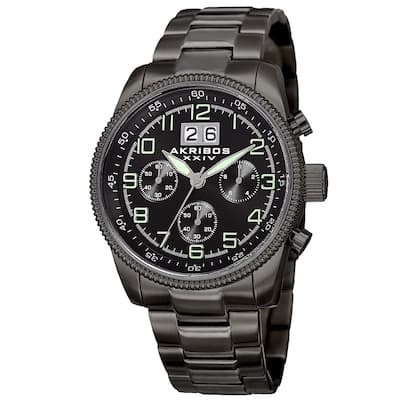 Akribos XXIV Men's Quartz Chronograph Stainless Steel Black Bracelet Watch