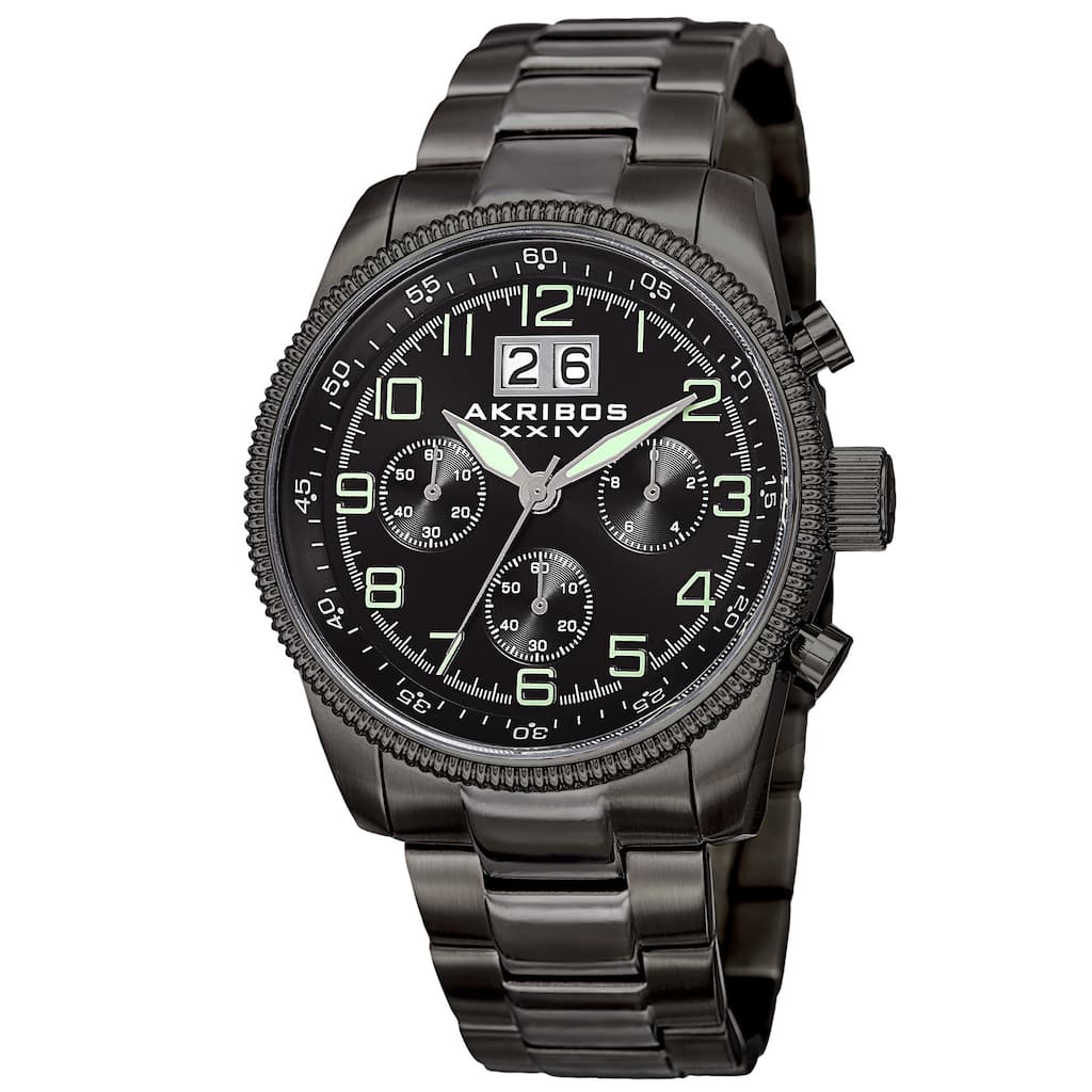 Akribos XXIV Men's Quartz Chronograph Stainless Steel Black Bracelet Watch