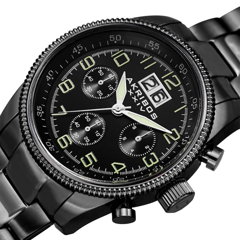 Akribos XXIV Men's Quartz Chronograph Stainless Steel Black Bracelet Watch