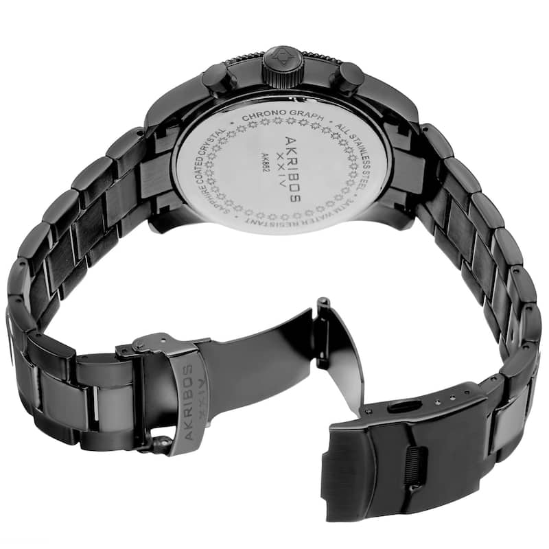 Akribos XXIV Men's Quartz Chronograph Stainless Steel Black Bracelet Watch