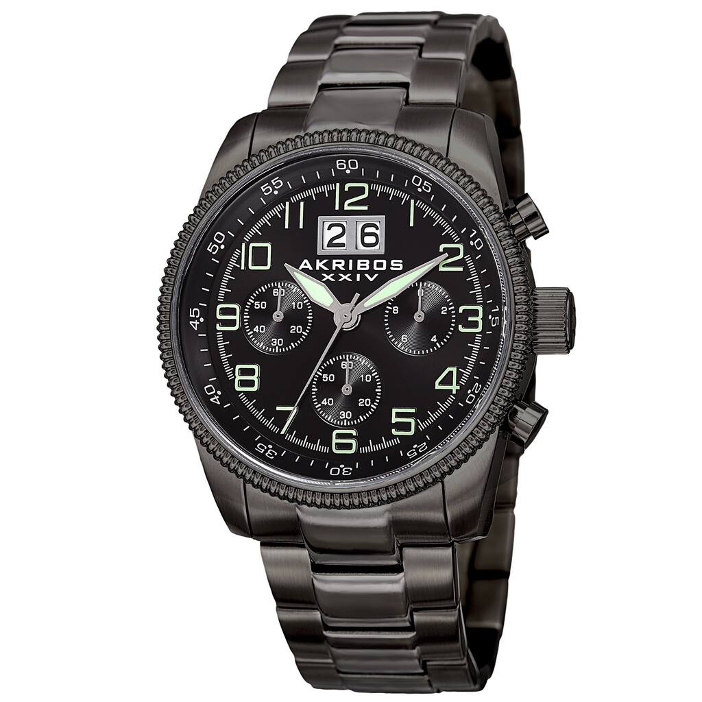 Akribos XXIV Men's Quartz Chronograph Stainless Steel Black Bracelet Watch
