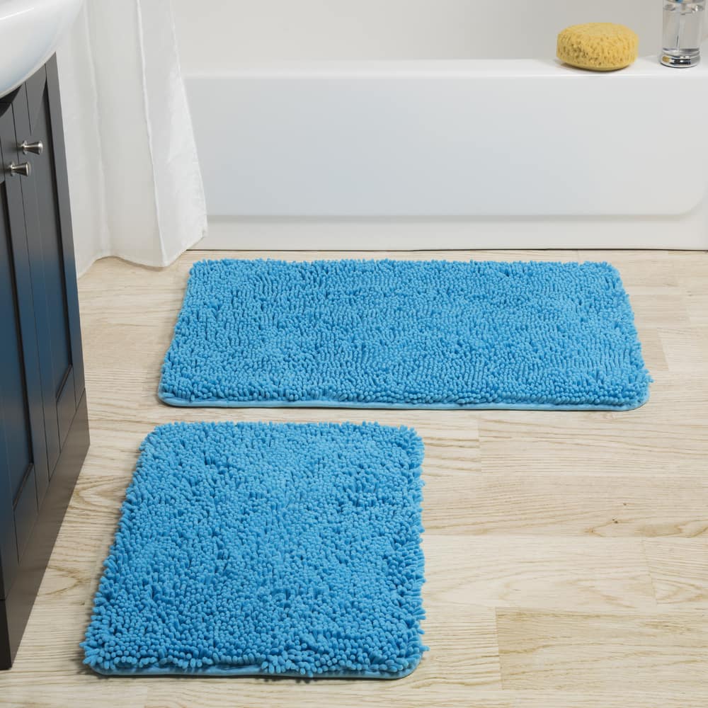 Bathroom Rugs - 2-Piece Memory Foam Bathroom Set with Chenille Shag Top and Non-Slip Base by Windsor Home