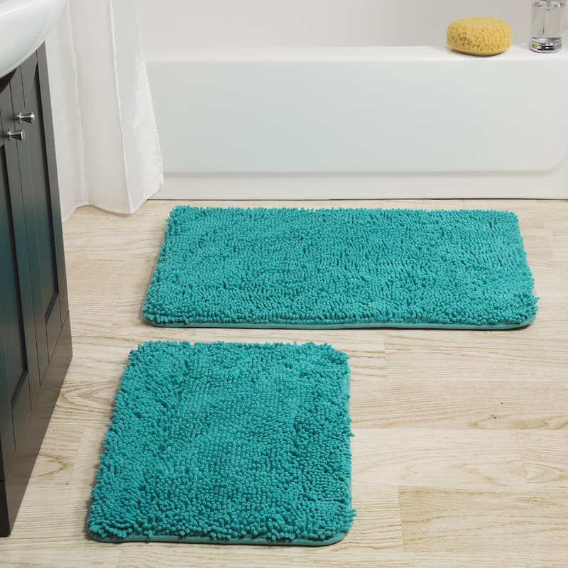 Bathroom Rugs - 2-Piece Memory Foam Bathroom Set with Chenille Shag Top and Non-Slip Base by Windsor Home