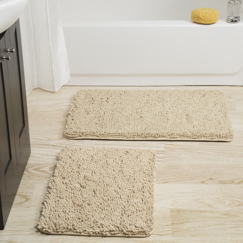 Bathroom Rugs - 2-Piece Memory Foam Bathroom Set with Chenille Shag Top and Non-Slip Base by Windsor Home