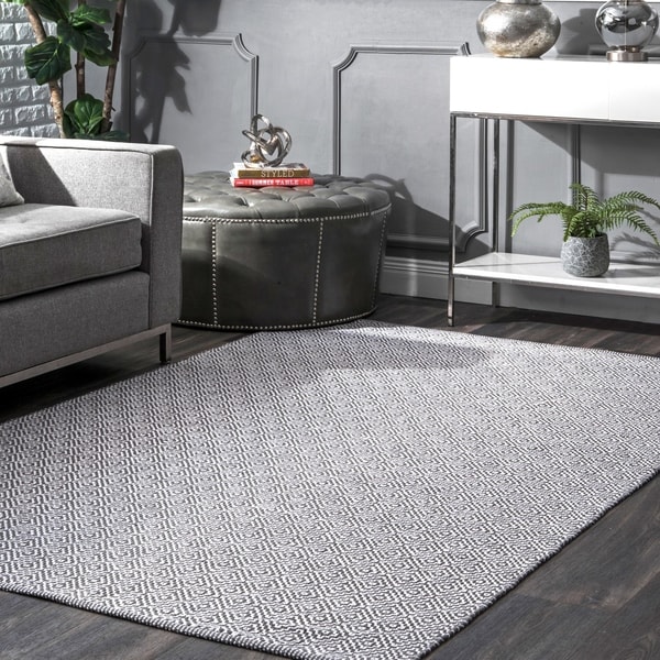 nuLOOM Handmade Flatweave Diamond Grey Cotton Rug - 9' x 12'