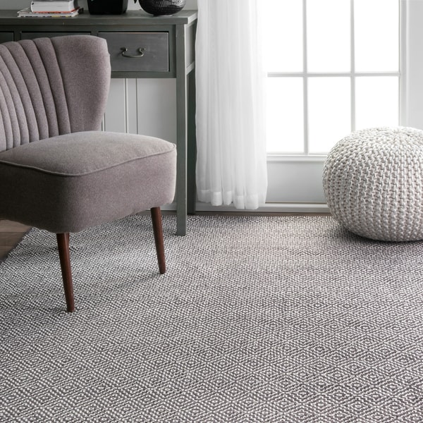nuLOOM Handmade Flatweave Diamond Grey Cotton Rug (9' x 12')