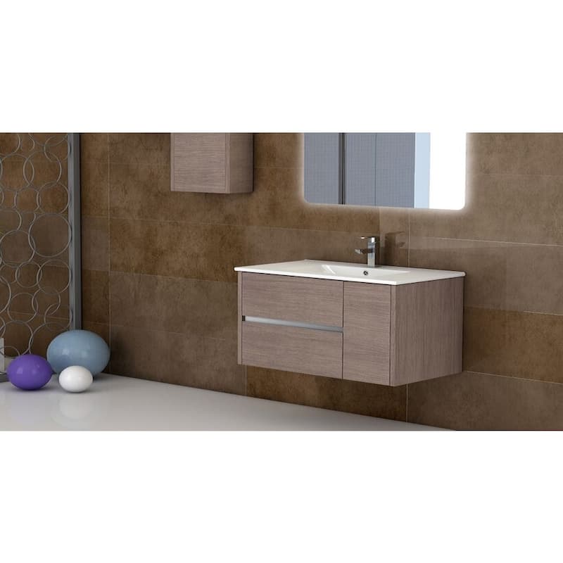 Eviva Aries? 39" Medium Oak Modern Bathroom Vanity Wall Mount with White Integrated Porcelain sink
